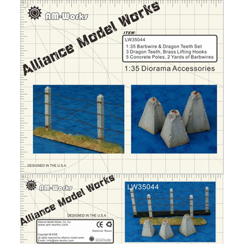 [LW35044] 1:35 dragon teeth, concrete poles and barbwire (Brass and Resin)